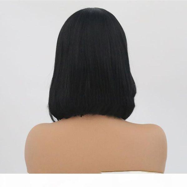 

no bad smell front lace wig buckle pear flower headgear european and american women bobo bobo head black short straight hair chemical fiber