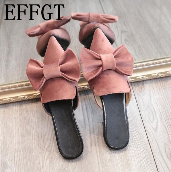

slippers effgt 2021 summer fashion han edition women bowknot sandals flats shoes point toe casual slipper, Black