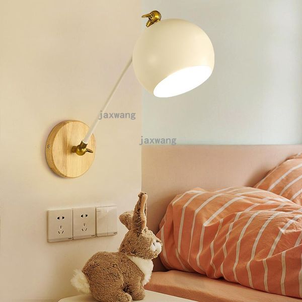 

wall lamp nordic led bedside bedroom wood japanese light living room decor adjustable rocker arm sconce reading study