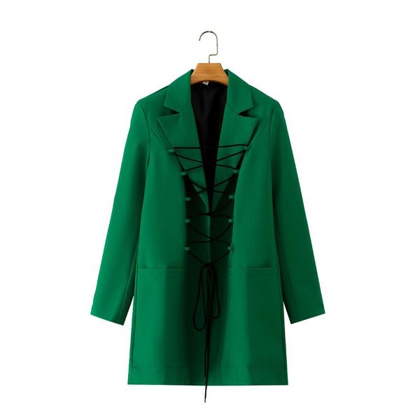 

women's suits & blazers autumn women notched collar bandage lace up cardigan casual blazer coat lady high street outerwear chic, White;black