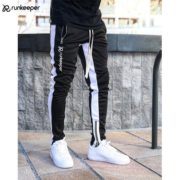 

running pants mens joggers bottoms skinny sportswear fitness gyms training men's tracksuit zipper casual trousers, Black;blue