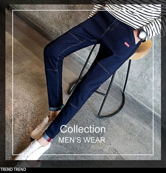 

men's jeans mens stretch slim fit leggings version goth clothes boyfriend pants street wear low rise, Blue