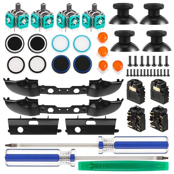 

game controllers & joysticks replacement controller kit, thumbsticks grips cap, joystick,bumpers, abxy buttons, for one s 1708