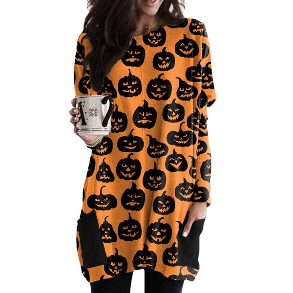 

2021 autumn winter halloween fashion cartoon printed long sleeve s, Black;red