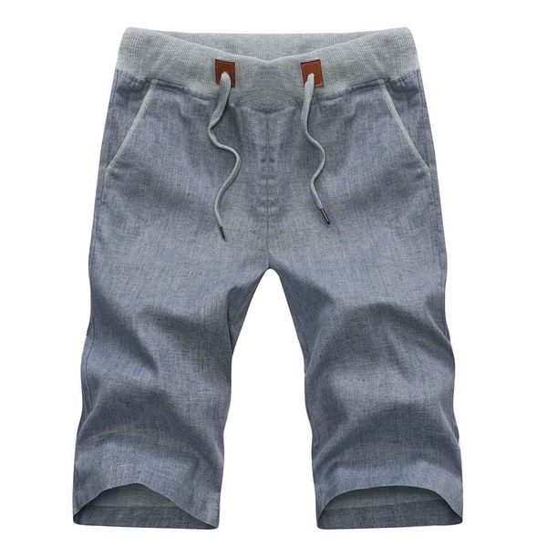 

2021 summer casual linen men short pants solid slim comfortable beach mens bermuda shorts, Gray