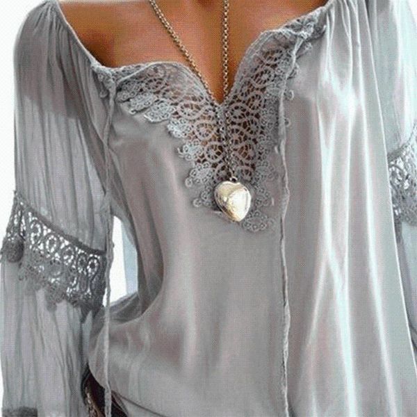 

bigsweety 2021 new spring women lace patchwork blouse shirt casual v-neck long sleeve female tunic plus size blusas mujer, White