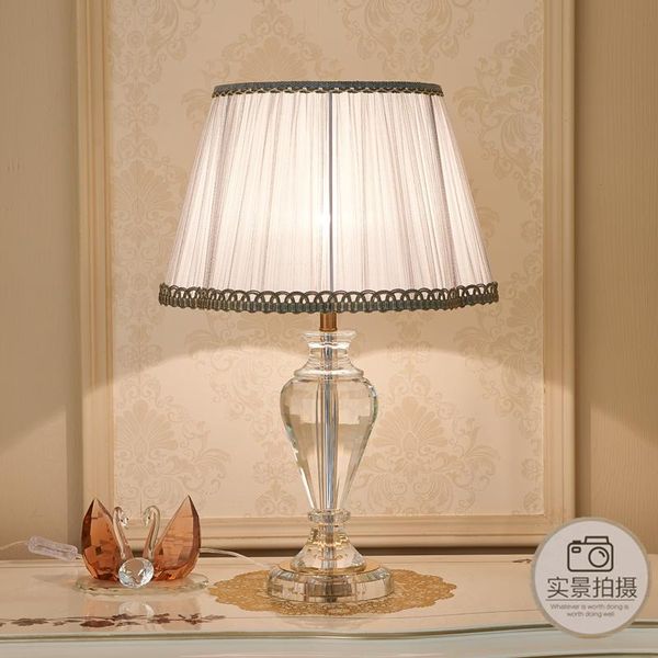 

european modern simple beige crystal lamp for living room study bedroom bedside lamp light luxury warm decorative night
