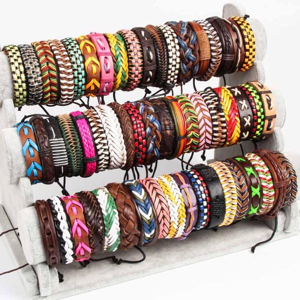 

link, chain 15pcs/set black wrap woven colorful fashion handmade bracelets male women leather men bangle wholesale jewelry party gift
