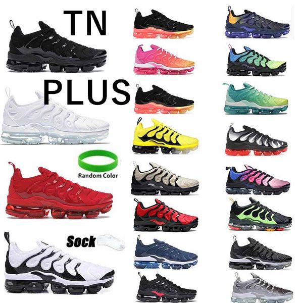 

"2022 plus running shoes for men women sports sneakers big triple black white barely university red tn tn plus tns tn 3 cushion shoe tr