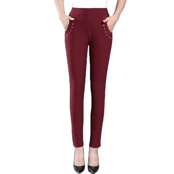 

women's pants & capris autumn women trousers fashion middle-aged slim plus size 4xl elastic waist pencil winter velvet warm casual, Black;white