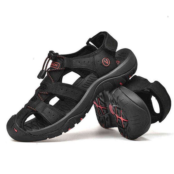 

2021 large men's sandals beach super fiber leather bag head anti-collision outdoor river tracing sho, Black