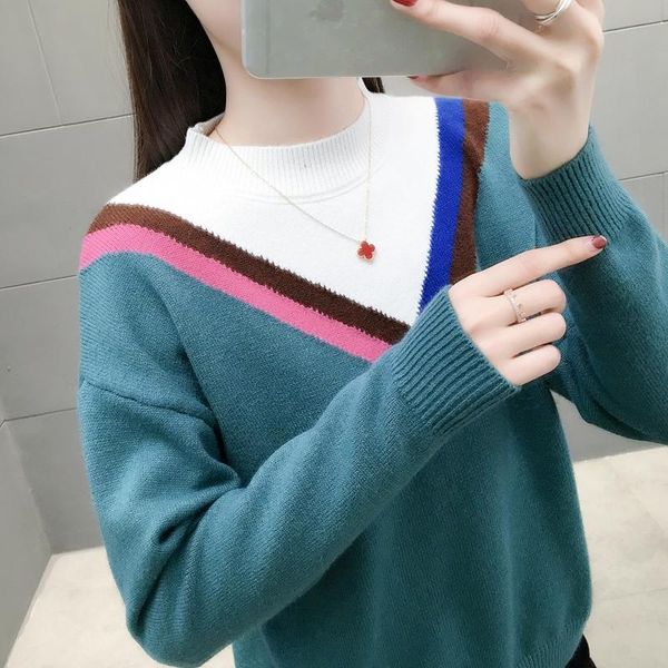 

women's sweaters 5087c 37] - spring v-stripe half height collar set 42, White;black