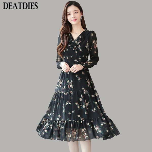 

casual dresses women dress 2021 lady office female vintage high waist ruffle woman autumn winter elegant womens long sleeve, Black;gray