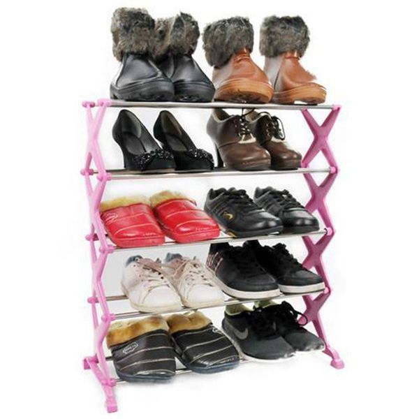 

clothing & wardrobe storage promotion stainless steel folding 5 tiers stackable shoes rack stand organizer holder space saving shelf closet