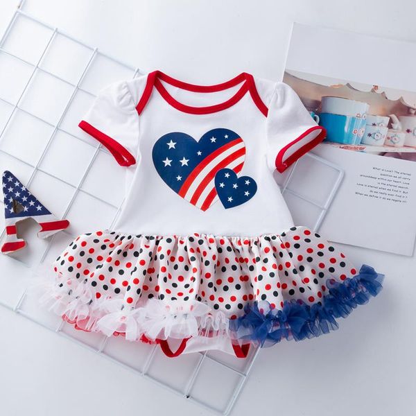 

girl's dresses born infant baby girls heart printed cotton soft star polka dot independence day dress tutu outfits clothes, Red;yellow