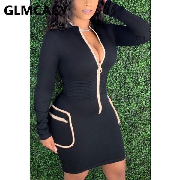 

casual dresses women long sleeve zipper front bodycon dress, Black;gray
