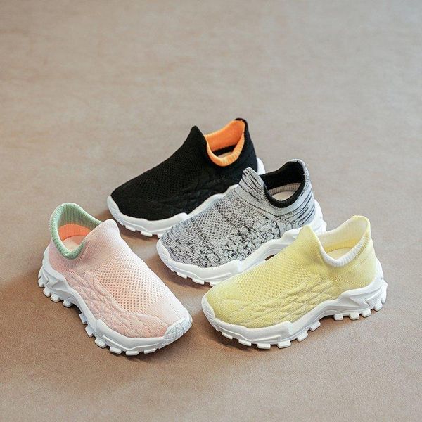 

children size kid girls boys casual sports shoes 2021 new kids shoes non-slip knit upper baby sneaker flat sneakers, Black
