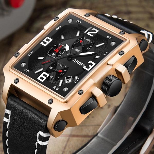 

wristwatches military square men's watch multifunction quartz big number luminous reloj soft leather strap clock gift relogio masculine, Slivery;brown