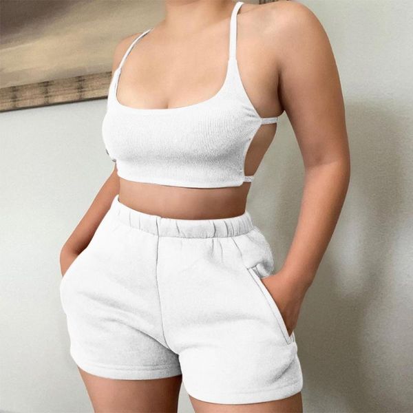 

women's tracksuits backless camis and shorts loungewear set clothes vendors for women sporty ribbed fashion casual strap 2 piece tracks, Gray