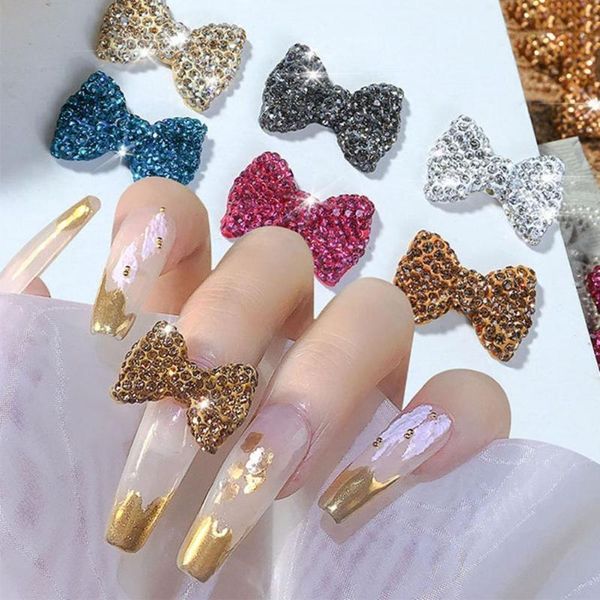

nail art decorations 3d shiny bow rhinestone set glitter colorful jewelry light flash nails decor ornament manicure salon sticker, Silver;gold
