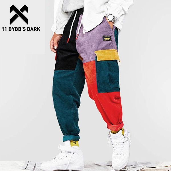 

11 bybb's dark corduroy patchwork pockets cargo pants men vintage harem joggers harajuku sweatpants hip hop streetwear trousers c0222, Black