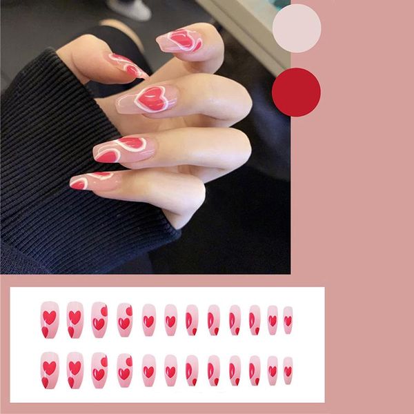 

false nails 24pcs full cover artificial fake lady nail art tips for women girls, Red;gold
