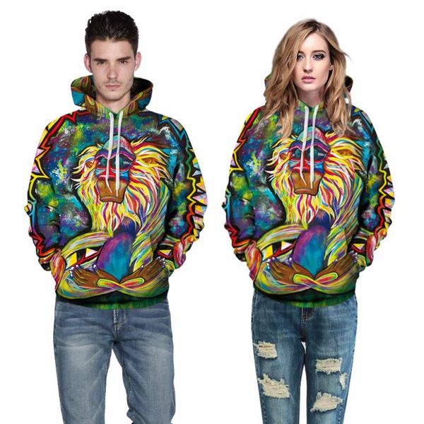 Damen Hoodies Sweatshirts Graffiti Rasta Monkey Elder Meditation Rafiki Hoodie Männer Frauen 3D Zauberer Clown Öl Orang-Utan Druck mit Kapuze