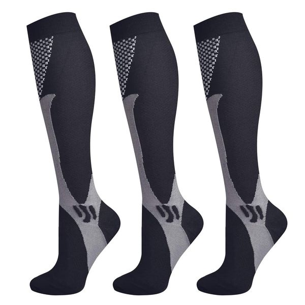 

brotho 3 pairs compression sos for women & men 20-30 mmhg comfortable athletic nylon medical nursing stoings sport running, Black