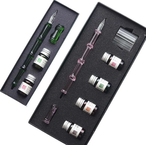 

bamboo glass pen dipped in water gift box color ink signature set for students and friends