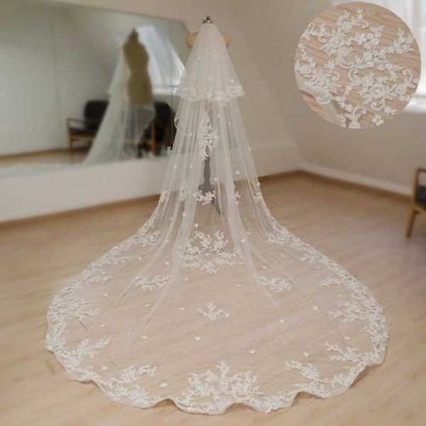

bridal veils two tier classic flower wedding veil flowery royal cathedral vintage lace ivory custom, Black