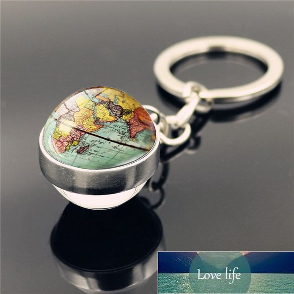 

world map keychain globe earth ball pendant glass jewlery double side americas europe map key rings glass ball keychain for men, Silver