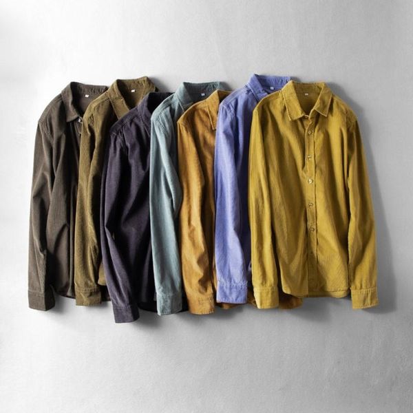 

men's casual shirts autumn and winter corduroy long sleeve for men solid color slim fit shirt jacket, White;black