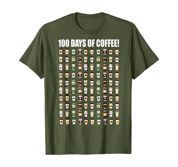 

coffee teacher shirt 100 coffee cups 100th day school, White;black