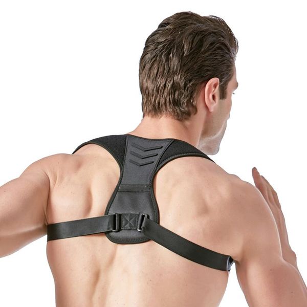 

back support posture corrector belt adjustable clavicle spine shoulder lumbar men women correction, Black;blue