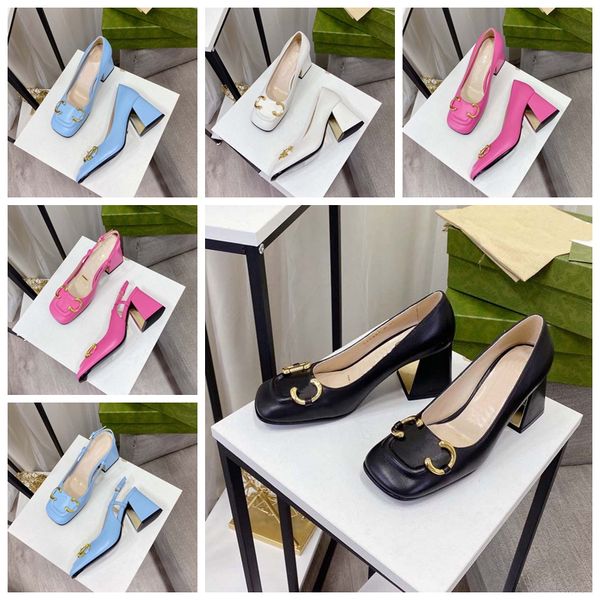 

women luxury designer heels latest fashion sandals leather for chunky heel metal buckle strap ankle wrap open toe outdoor party banquet 04, Black
