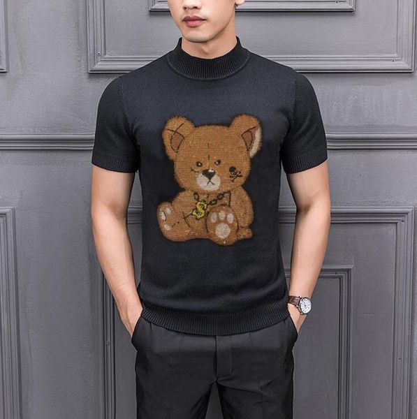 

2021 new male autumn winter sweater-puering drill fine striped fit sweaters knitted by men's casual-branded clothes s2rx, White;black