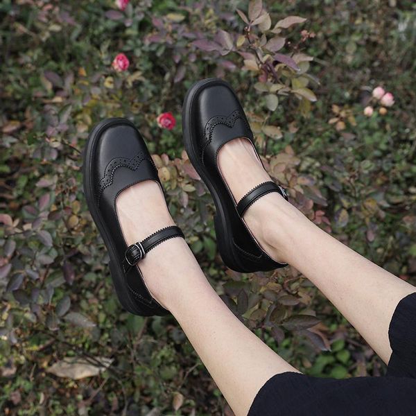 

dress shoes women pumps mary jane woman genuine leather high heels elegant retro square toe ladies brogues, Black