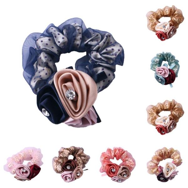 

hair accessories style double lace wide rope three flowers crystal string beads