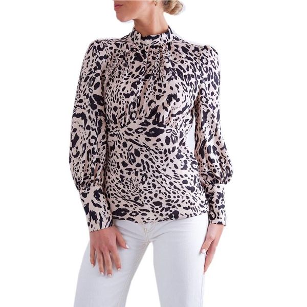 

women's t-shirt womens puff sleeve shirt high neck leopard print backless turtleneck party club ol t autumn spring, White