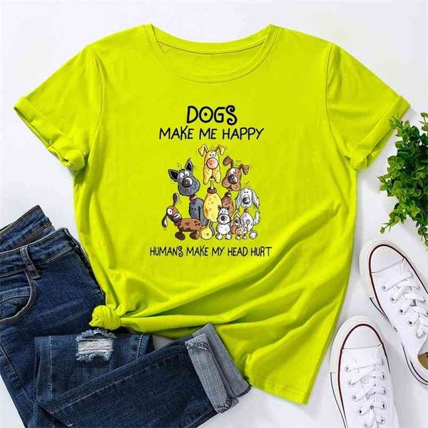 

women summer short sleeve t-shirt cotton 100% dogs letter print fashion graphic female casual streetwear ladies regular tee 210708, White