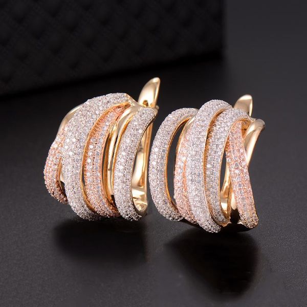 

hoop & huggie luxury bridal jewelry full austrian crystal earrings prevent allergy accessories for noble fashion women's ladies, Golden;silver
