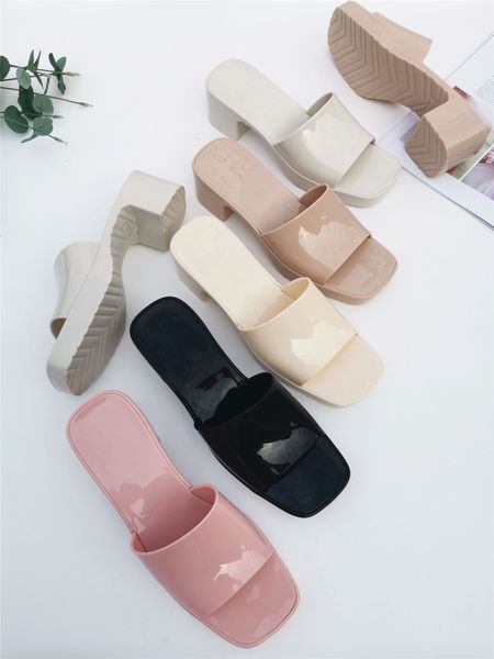 

70% off wholesale flip-flops candy color jelly mules slippers women chunky high heel platform slides blue pink black summer sandals casual b