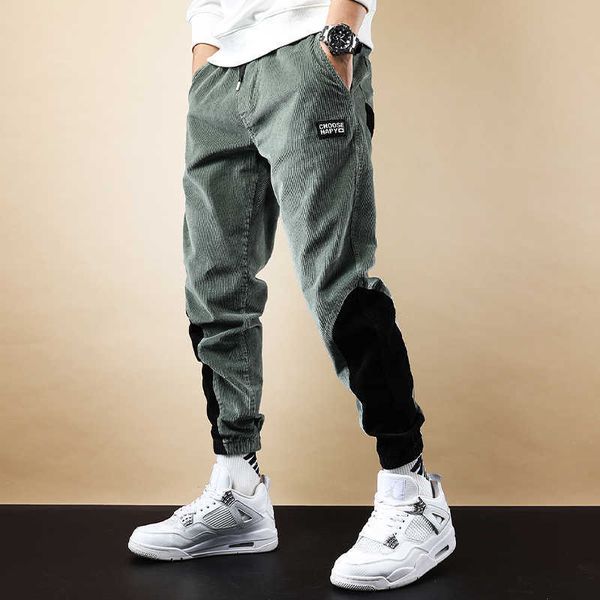 Sonbahar Ly Tasarımcı Moda Erkek Kot Eklenmiş Yamalar Rahat Kadife Kargo Pantolon Tulum Streetwear Hip Hop Joggers Pantolon