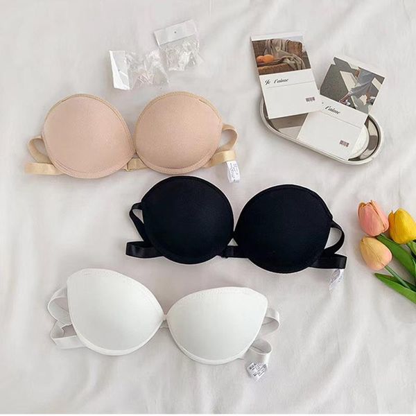 

women invisible bras strapless bra lingerie non-slip push up brassiere seamless underwear bralette for wedding dress #f, Red;black