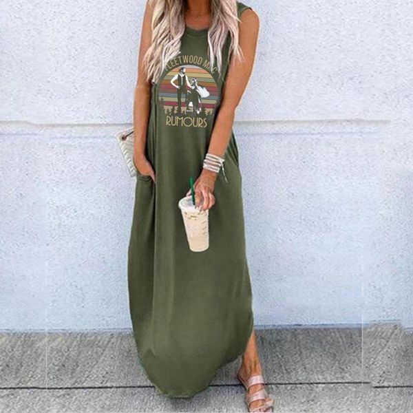

women's t-shirt casual printed sleeveless long skirt, White