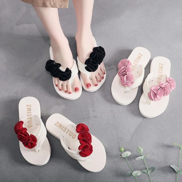 

slippers women's fashion casual all-purpose hermitage flower-cake shoes flat beach flip flops leisure footwear, Black