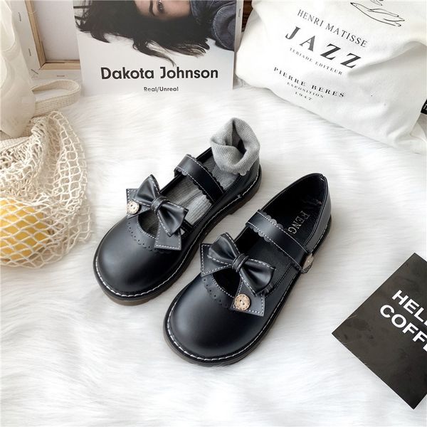 

new black/white lolita sweet girls jk student uniform mary jane women's shoes bowknot flat anime round head uaek