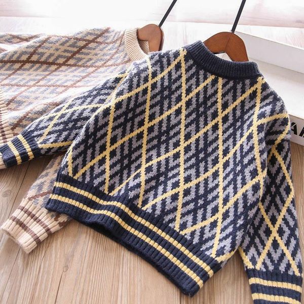 

pullover boys girls plaid sweater autumn winter 2021, Blue