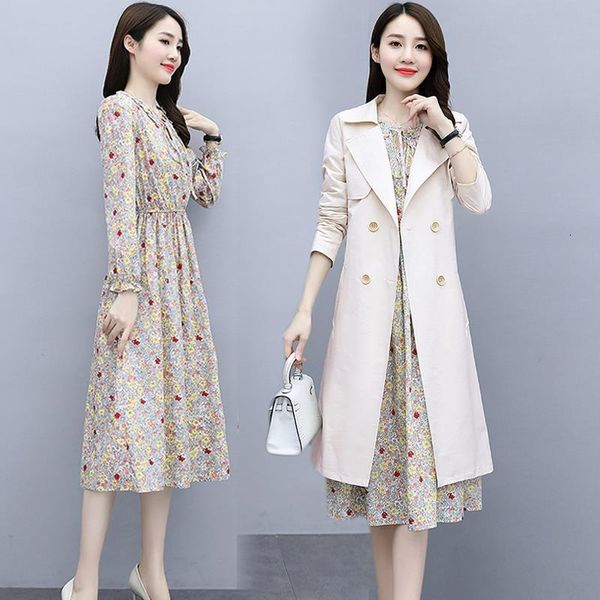 

start of spring for elegant women office jacket + floral printing chiffon dress two plus size 4xl y449 assembly pieces qoyj, Black;gray