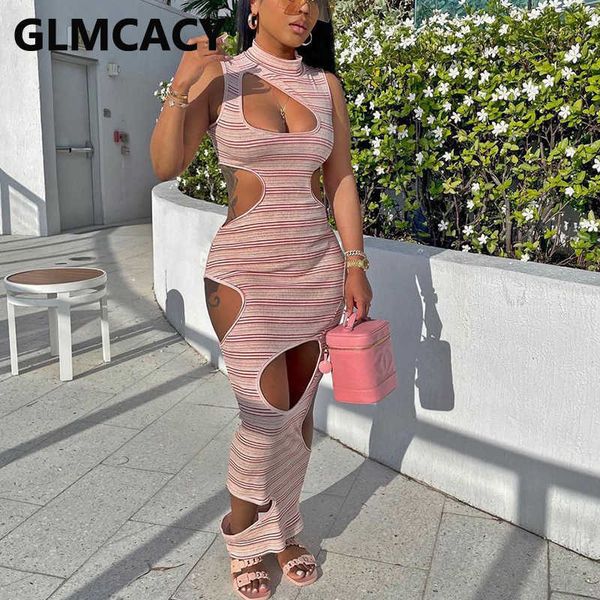 

sleeveless striped cut out slim maxi dress 210702, Black;gray